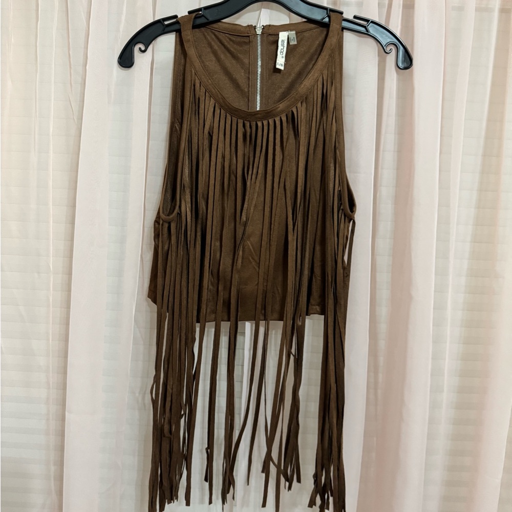 Brown Fringe Sleeveless Top
